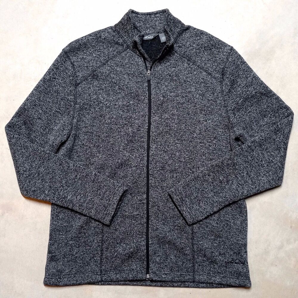 Eddie Bauer Heather Gray Full Zip Fleece Sweater Jacket - Men's Size XL